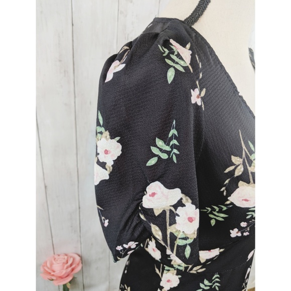 Women black Boho floral spring summer mini dress - Picture 5 of 7